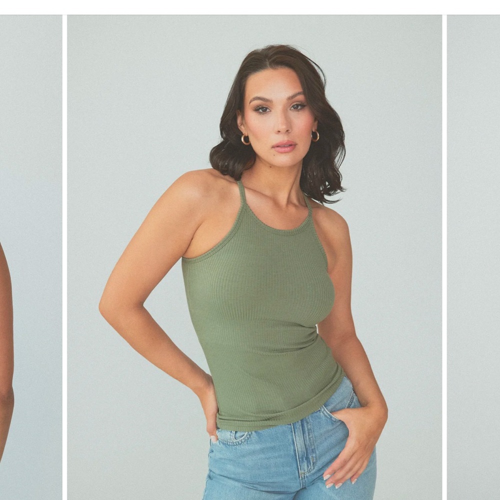 New with tags Klassy Network built in bra tank top in a army green